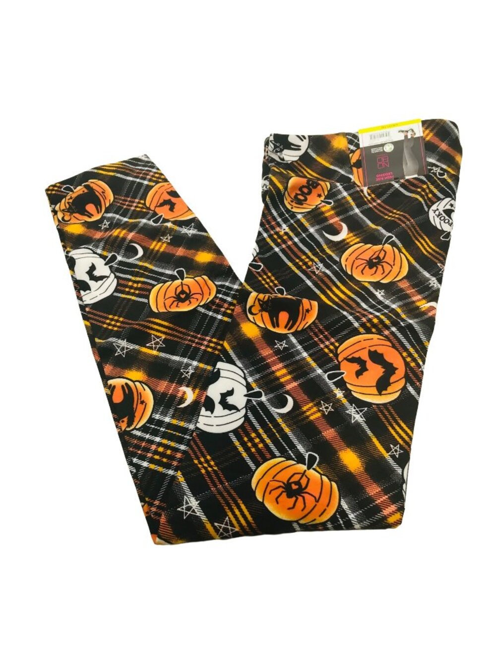 NoBo Women's Size Lg 11-13 Halloween Fall High Rise Leggings Plaid Pumpkin Black